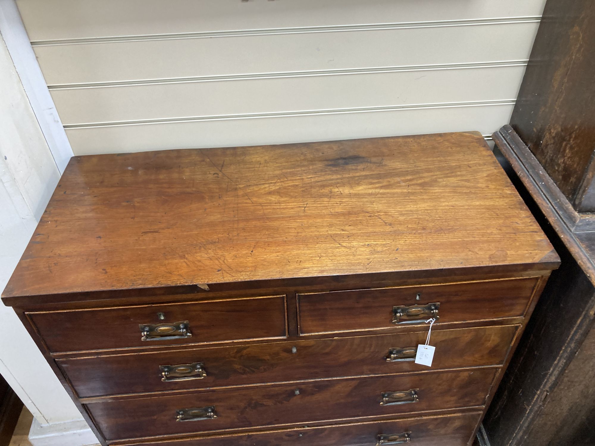 A Regency mahogany chest of drawers, with later handles, width 102cm, depth 46cm, height 97cm